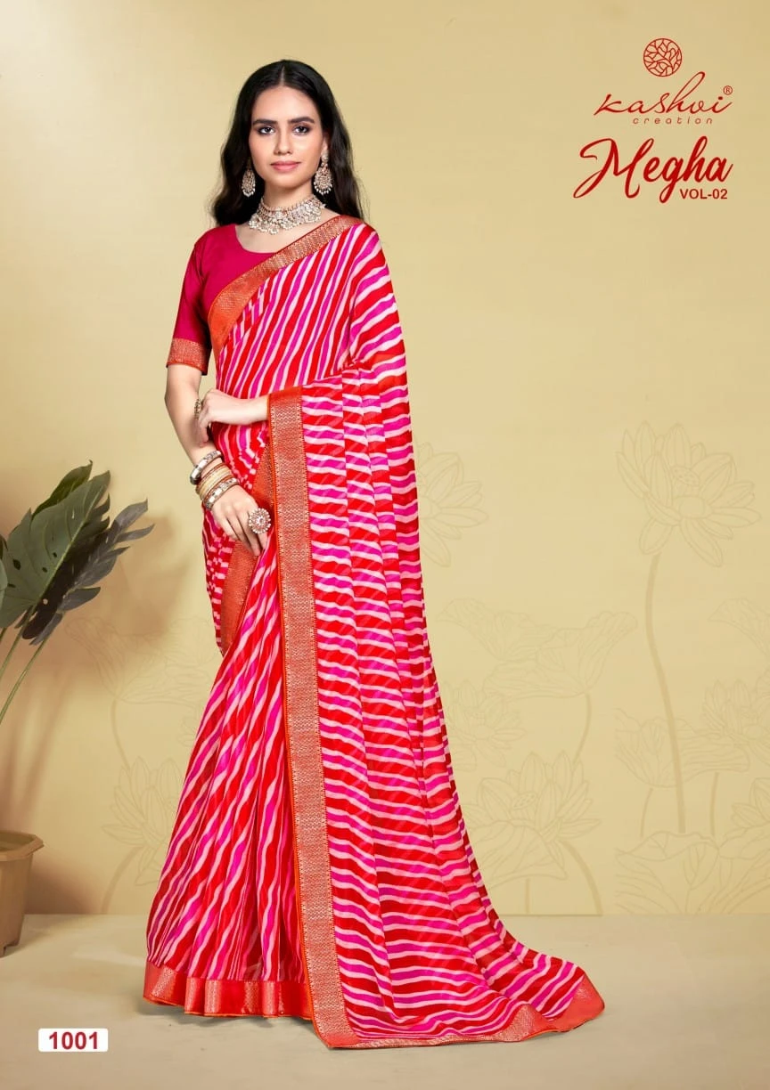 Kashvi Creation Megh Vol 2 Chiffon Wholesale Fancy Sarees Catalog — Wholesale Sarees, Kashvi Creation wholesale from Surat - Gallery Image 7